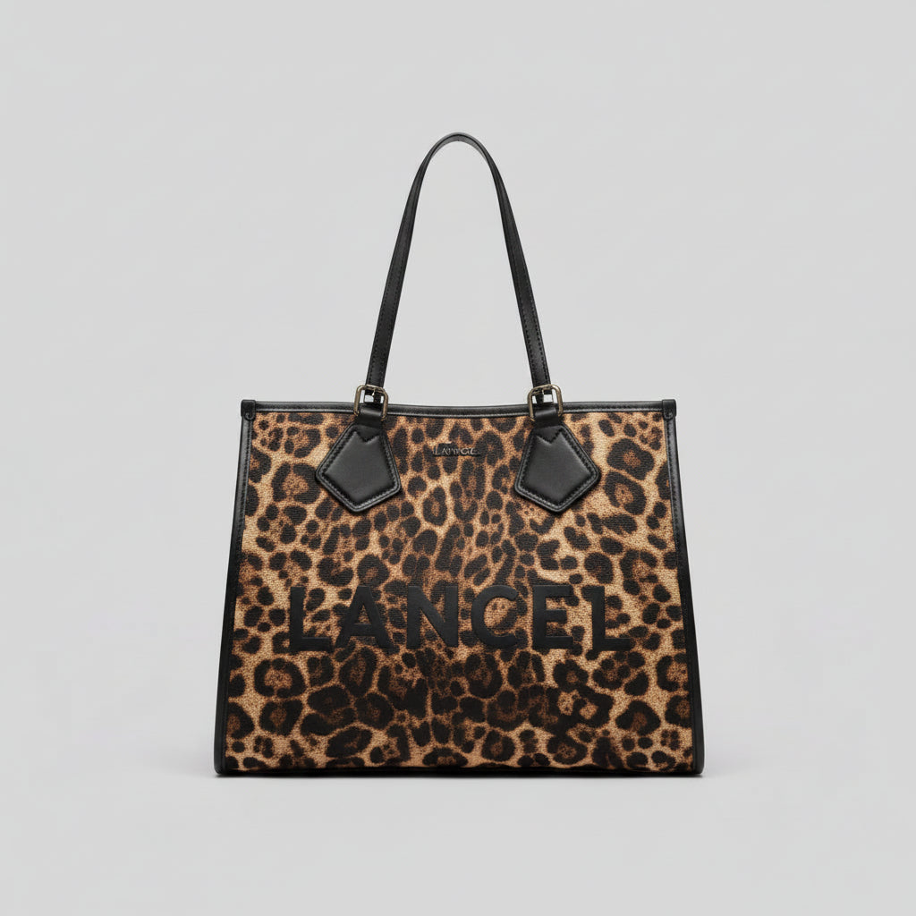 Lancel L Zip Tote Bag Leopard Animation